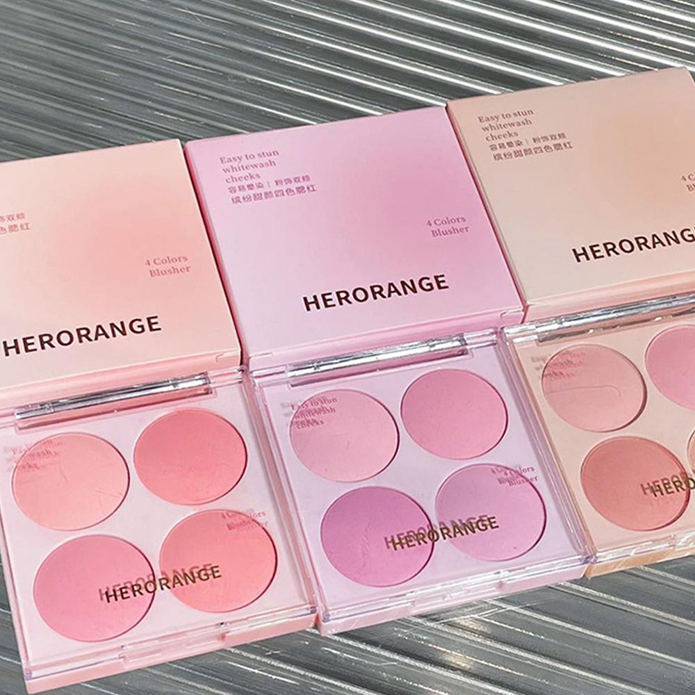 HERORANGE 4 Colors Blush Pudr Sada make-upu na obličej Smíšené sladké teplé barvy Matný pudr na tvář Kosmetická make-up tvářenka