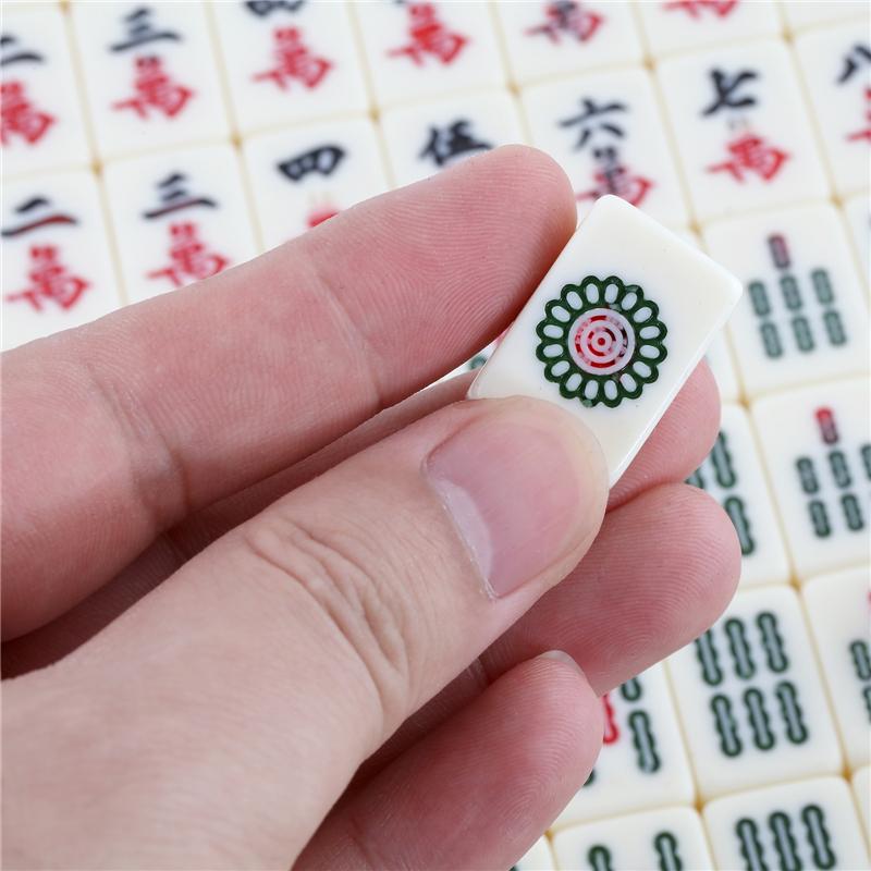 144 Tiles Mini Chinese Numbered Mahjong Set with Antique Storage Box Chinese Traditional Mahjong Family Tabletop Game Leisure