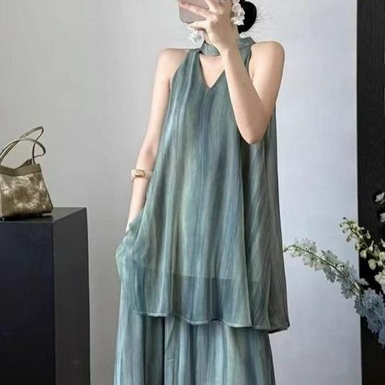 

2026 Tie-Dye Halter V-Neck Top & High-Waisted Skirt Set S (Recommended 85-95 jin)