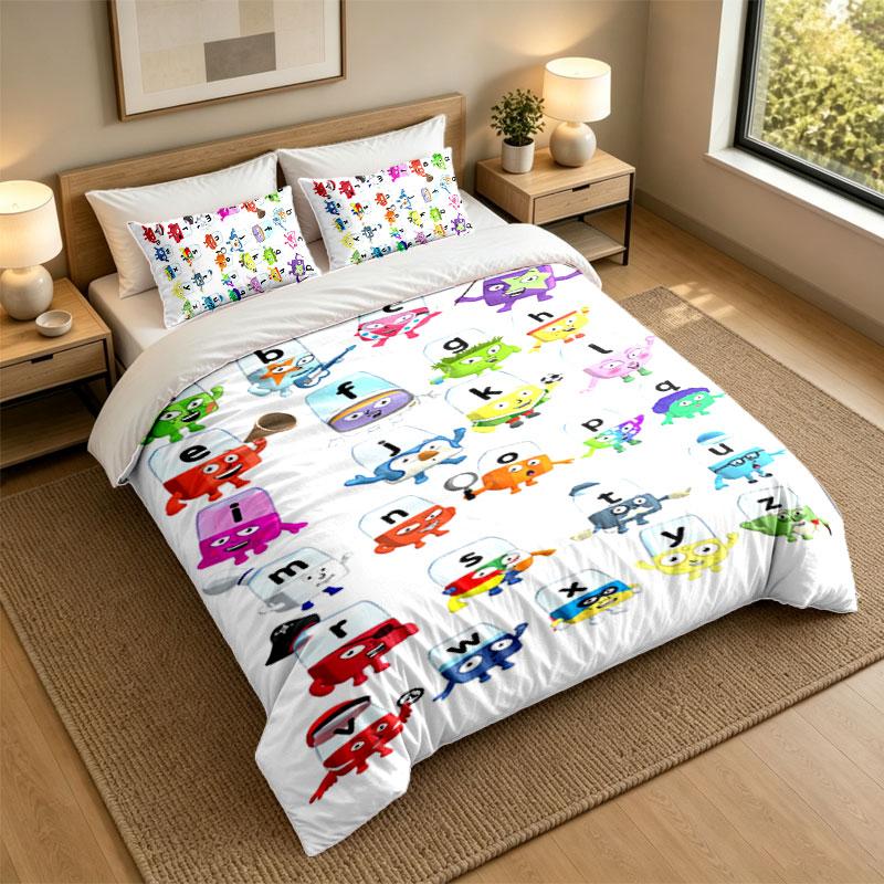 3Pcs Bedding SetAlphablocks Soft Bed Sheet and Two Pillowcases Home Bedroom Decor