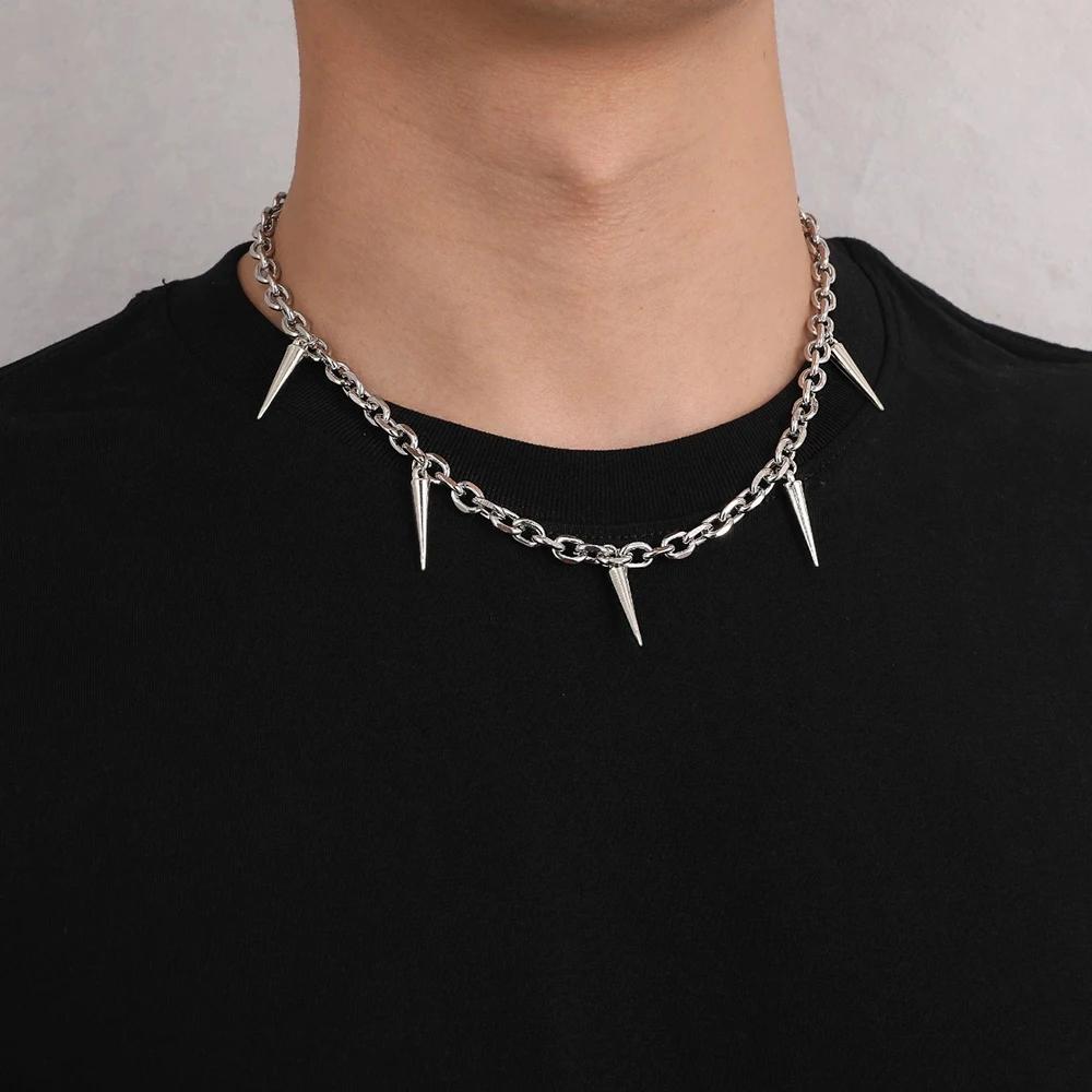 Herren Punk Nieten Quaste Halskette Hip Hop Damen Mode Geometrisch Titanstahl Kette Halskette