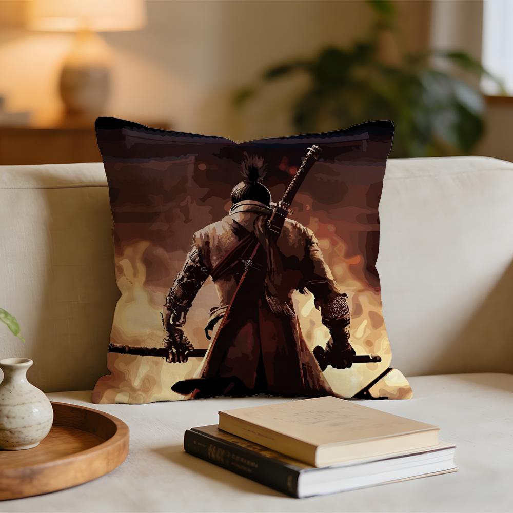 Heißes Spiel Sekiro Shadows Die Twice Kissenbezug Kurzer Plüschkissenbezug für Bett Sofa Auto waschbar