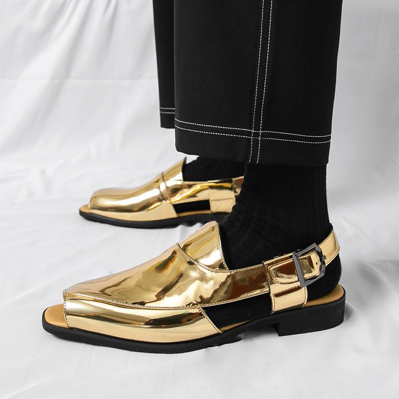 Men's Sandals 46 Large Size Summer New Breathable Leather Shoes Fashion British Style Glossy Leather Sandals Can Be