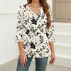 Dames Print Top Knoopsluiting V-hals T-shirt 3/4 Mouw Losse Mode Top