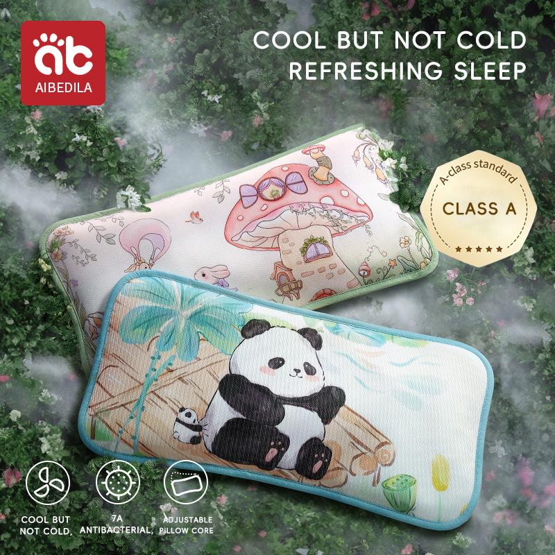 Children Sleeping Pillow For 0-6Y Kids Cartoon Panda Pillows Summer Breathable Cool Ice Silk Pillows Baby Bedding