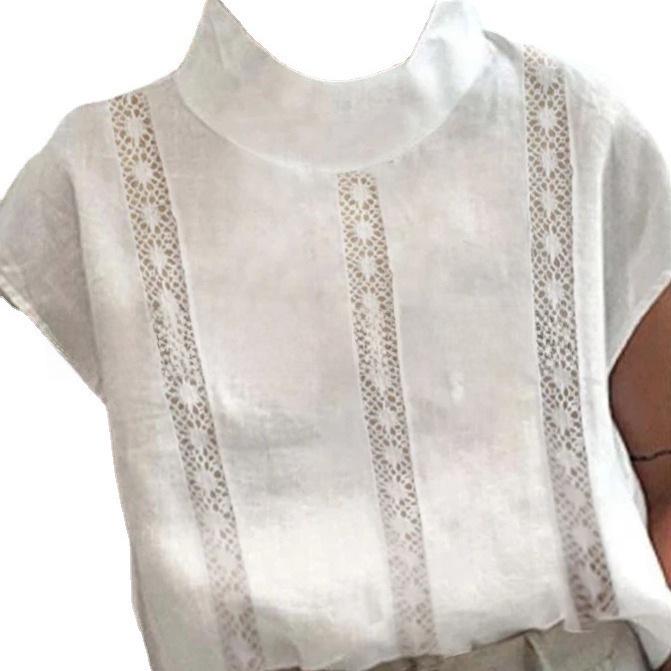 2023 Dámská bavlněno-lněná krajková ležérní košile