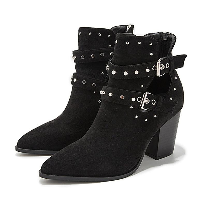 Motocyklové kovbojské boty pro ženy hadí PU kůže krátké kozáčky vysoké podpatky kovbojské kotníkové boty přezka kotník boty