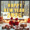 Whaline 6 Sheet 2026 Happy New Year Window Clings Foil Gold New Years Eve Firework Reble Window Decals for Home Office Classroom Party Decor