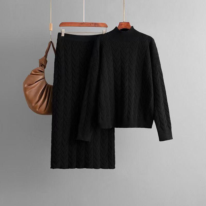 Fashion Wind New Arrival Fashion Half Turtleneck Knitting Sweater Skirt Suit Sweater and Skirt Set