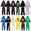 Sp5der Streetwear Hoodie Jogger Set Mens Oversized Cotton Fleece Letter Print Puff Ink Graphic Sweatshirt Pants