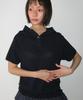 RONRON Button Hooded Frill Half Sleeve Knit Navy