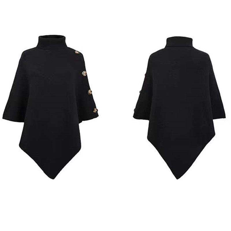 

Осенне-зимняя мода Водолазка Необычный женский пуловер Свободная шаль-накидка Однотонный вязаный кардиган Длинные топы Офисная повседневная одежда One size чёрный