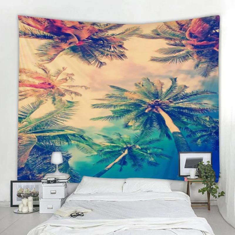 Background decoration tropical plant tapestry aerial palm tree wall hanging Nordic ins home living room bedroom fabric painting