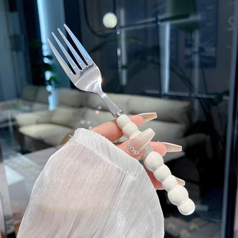 Pearl Handle Fork for Dessert Household Steak Stainless Steel Forks Salad Forks Dessert Pasta Fork Kitchen Accessories Gadgets