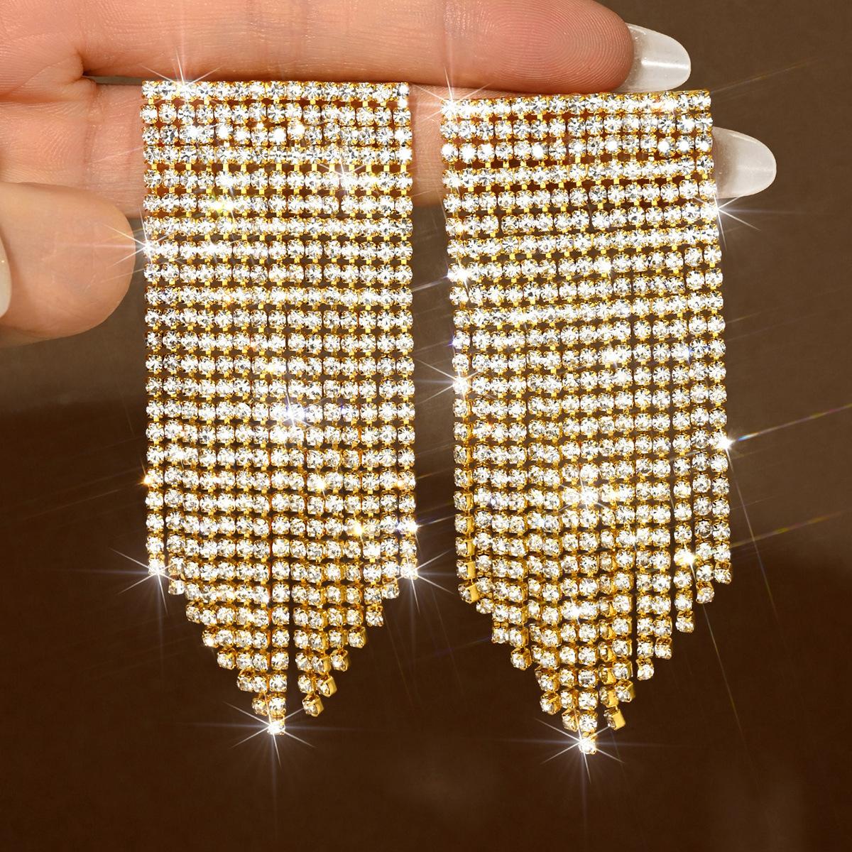 Retro Xiaoxiangfeng Square Full Diamond Earrings, High-End Niche Design, High-End Fringed Full Diamond Trendy Earrings