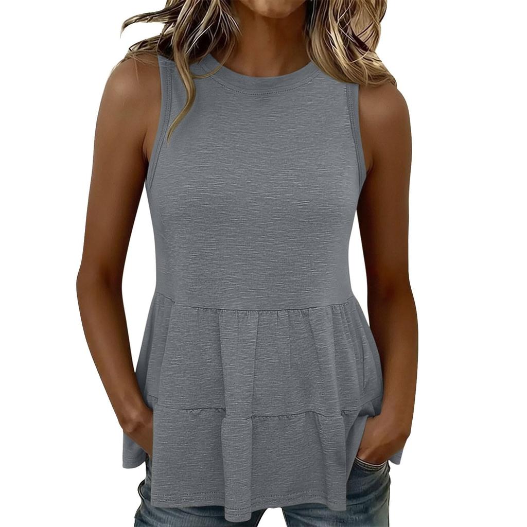 Womens Casual Sleeveless Blouses Hem Tank Tops