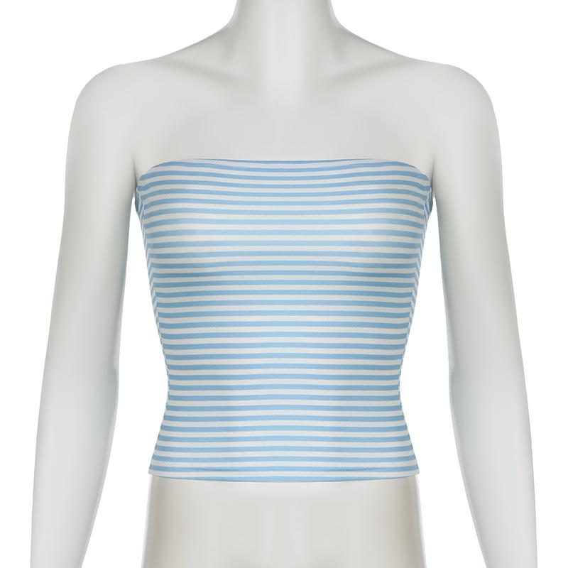 Women Cropped Tube Tops Strapless Off Shoulder Backless Short Tank Summer Party Club Striped/Solid Mini Vest New