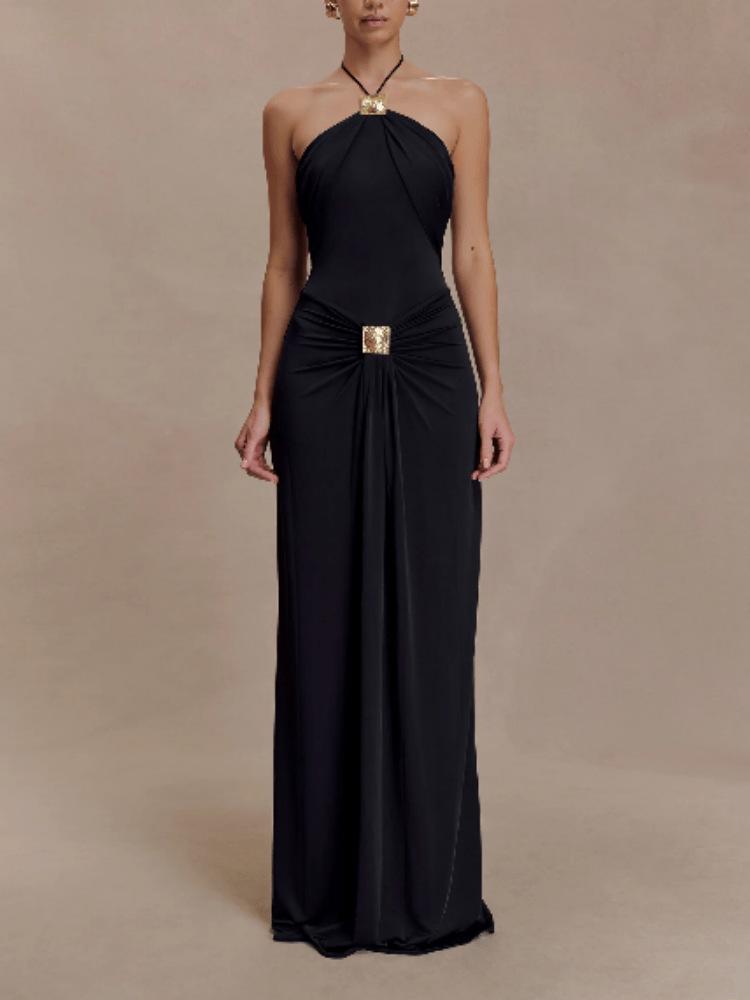 Women s Halter Neck Bodycon Midi Dress Black Sleeveless Elegant Formal Dress S