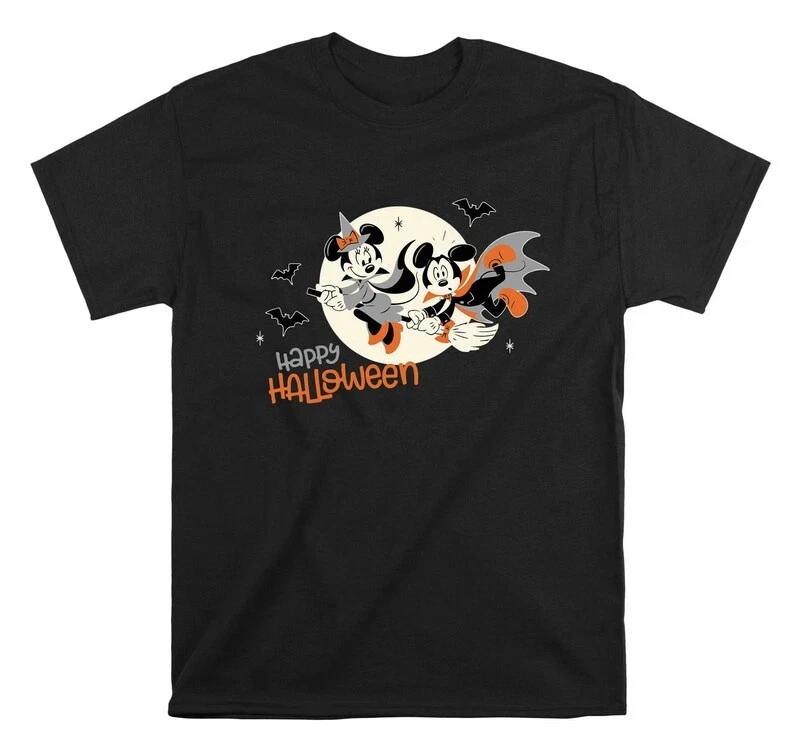 Mickey Minnie Halloween Ghost Spooky Season Black Tshirt S