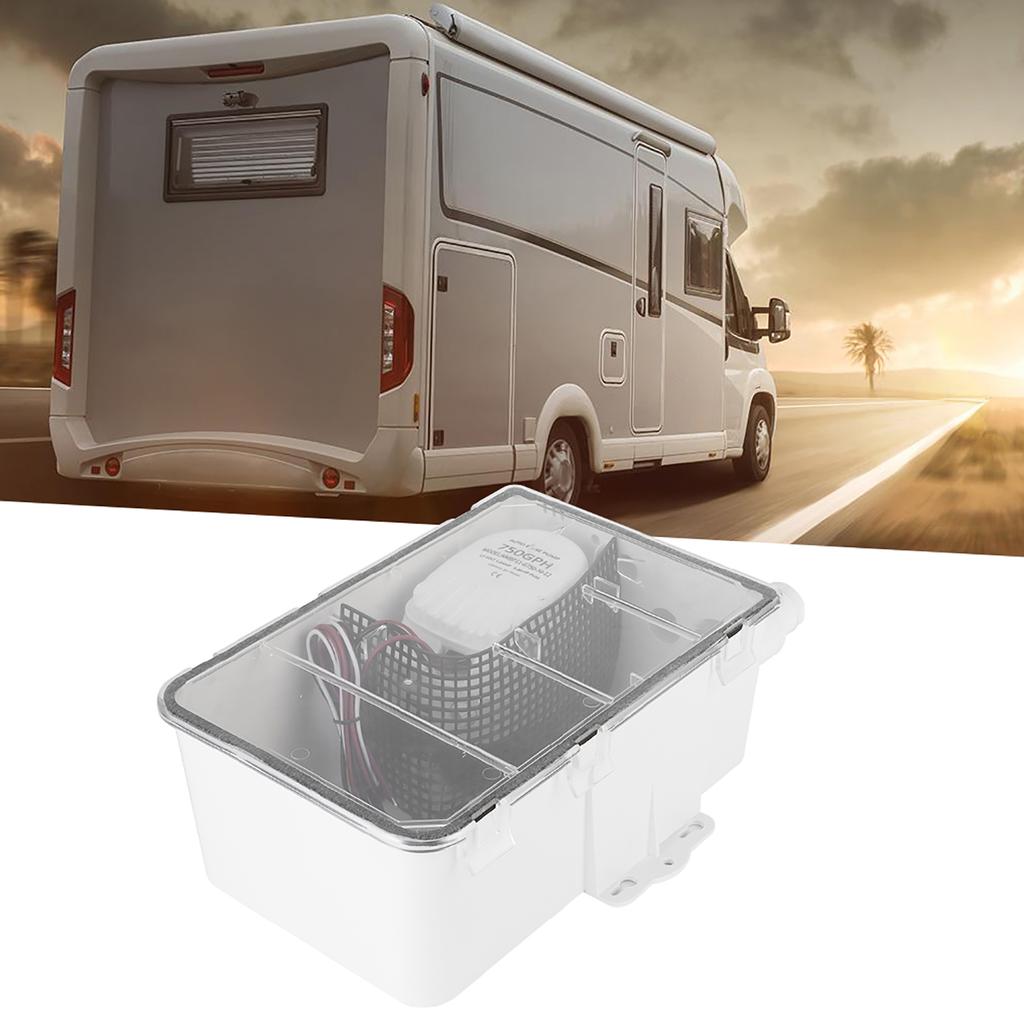 DC 12V 24V 750GPH Shower Sump Pump Automatic Switch Bilge Drain Box Multi Inlet for Marine Boat Yacht G750‑30