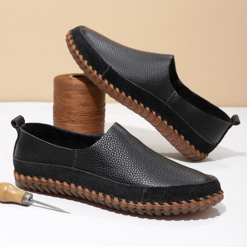 Men s 2026 Handmade Large Size Slip-On Leather Bean Shoes 39