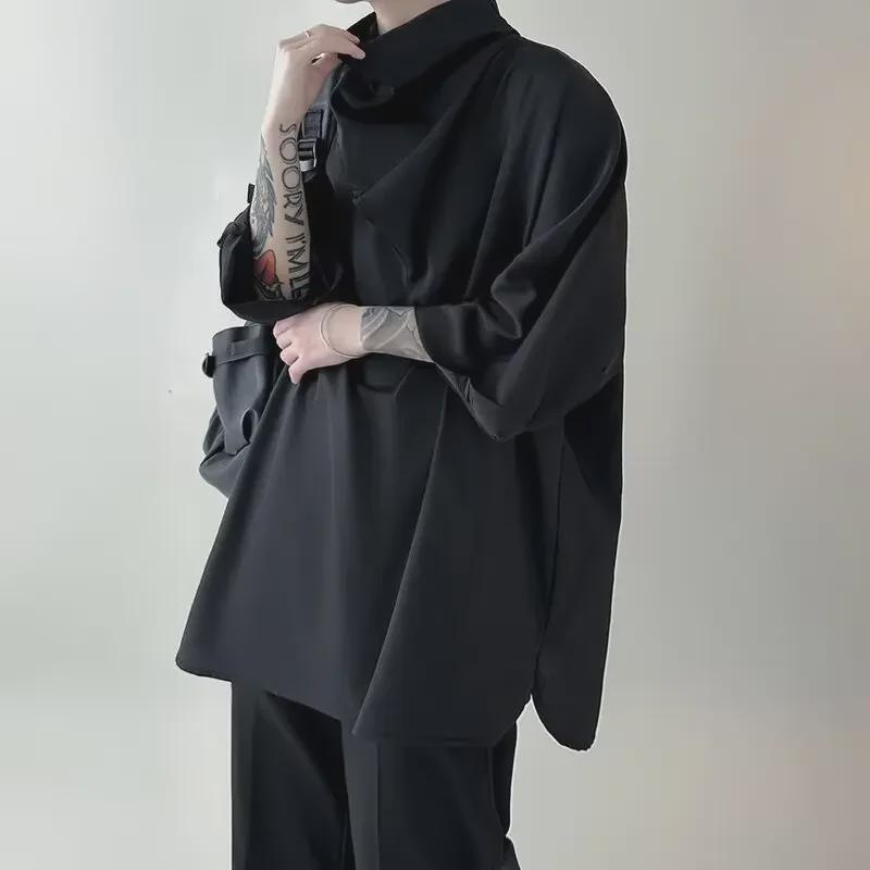 2024 Hochwertiges Herren-T-Shirt im chinesischen Stil mit lockerem Drapierung und hohem Kragen