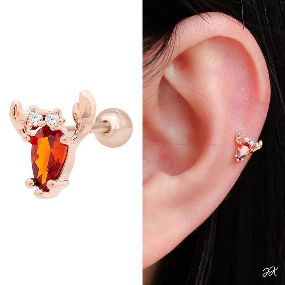 14K Gold Needle Rose Gold Cubic Crayfish Layered Piercing (S8538876)