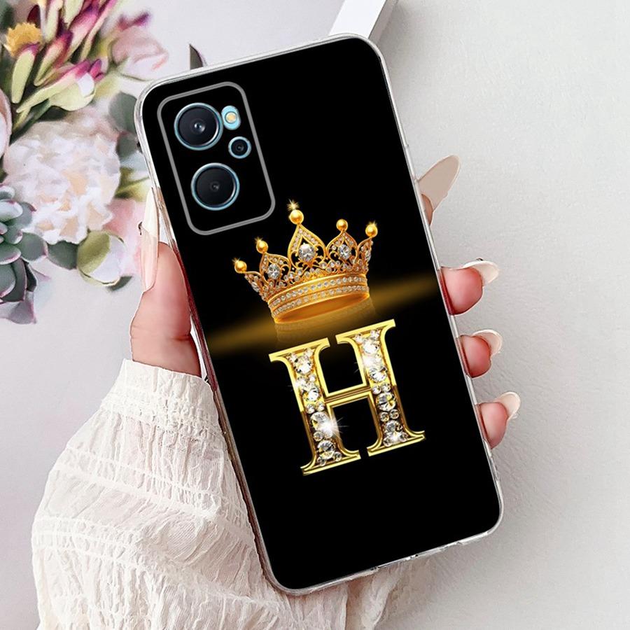 For Realme 9i 4G 5G Case Cute Crown Initial Letters Protective TPU Cover for Realme9 Pro Plus 9 Pro+ Soft Silicone Phone Fundas