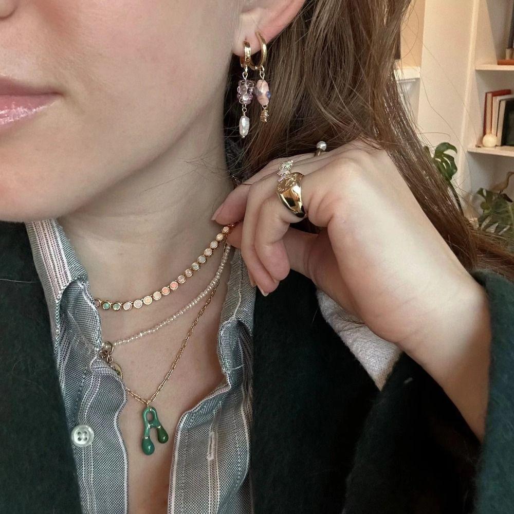 Bubble Alphabet Pendant Necklace Dripping Oil Minority Clavicle Chain Men