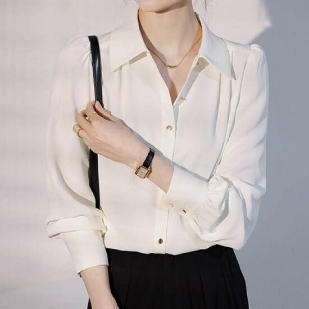 Navava Unisex Vintage Elegance Plain Long Sleeve Collar Shirt Nb2505
