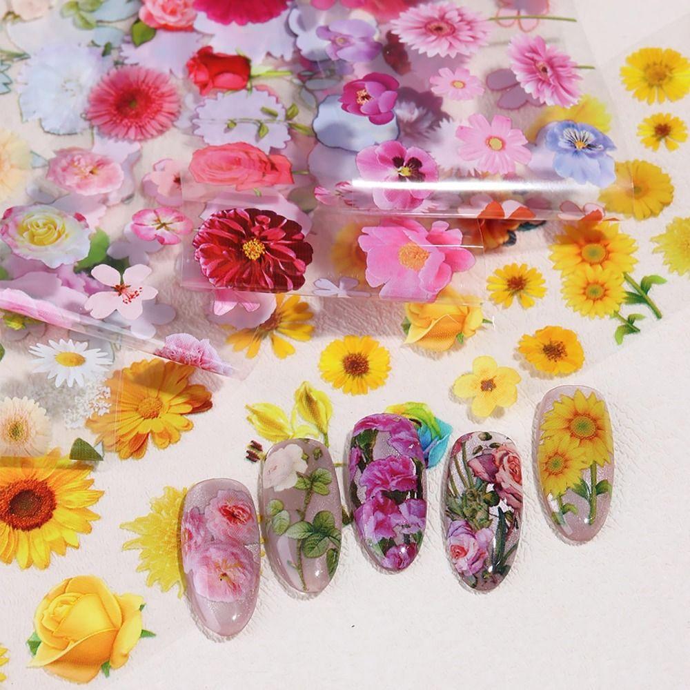 Rose Flowers Nail Design Stickers Daisy Nail Art Foil 10 Sheets Flower Nail Foils  Spring Summer