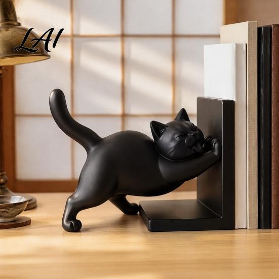 Sturdy Non Slip Book Supports for Kids 3D Printed Cat Bookend Bookshelves Decorative Ends Office Desk Home Library & Study Room Modern Minimalist