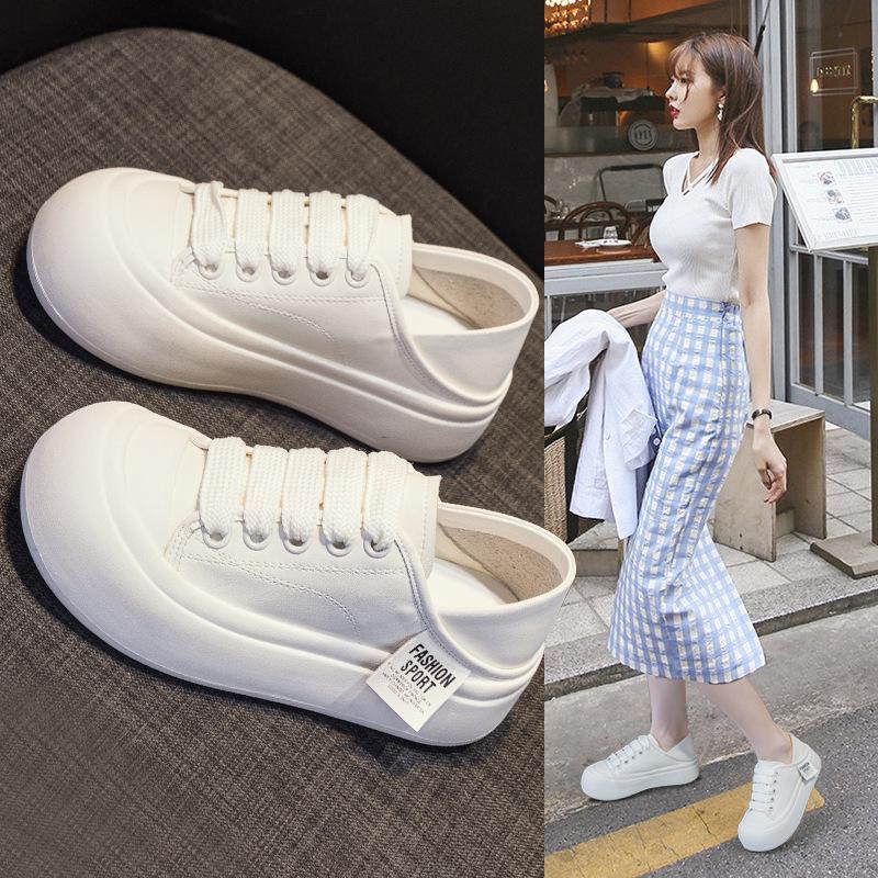 Big Head White Shoes Bread Shoes Women's Spring New Women's Shoes Sports and Leisure Versatile Board Shoes Round Head Single Shoes