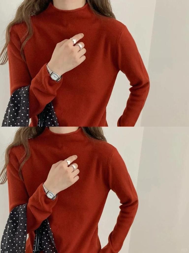 Korean Style Stand Collar Slim Knit Top for Women - Winter 2026