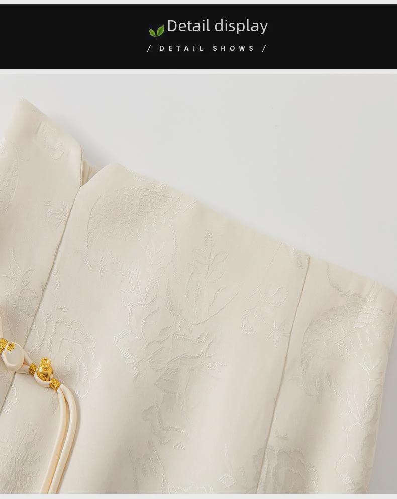 Retro Chinese-Style High-Waist Jacquard Skirt with Beaded Buttons & Hip Slit for Women - Spring/Summer Collection