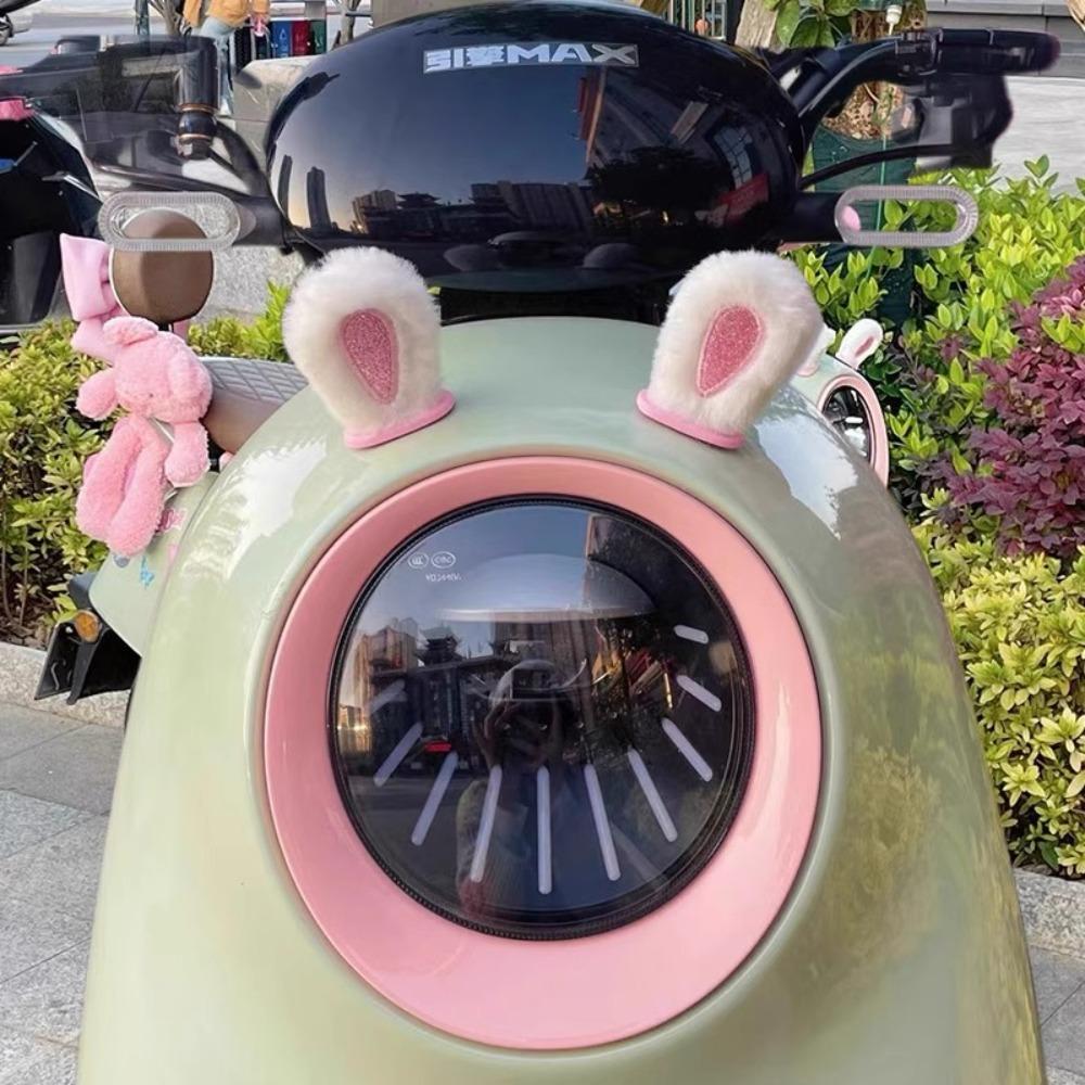 2Pcs Cute Plush Rabbit Ears Car Decor Motorcycle Rearview Mirror Decoration Helmet Automotive Interior Stickers Car Accessories