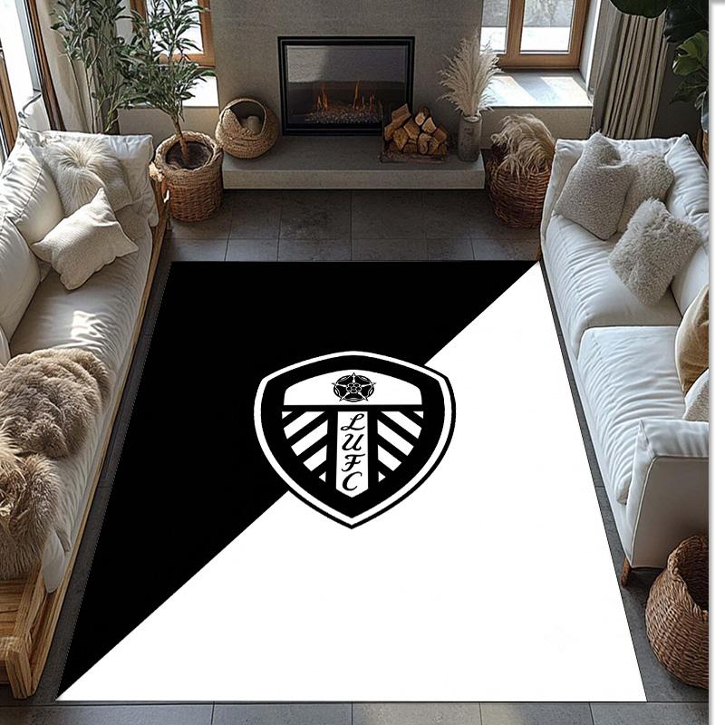 Leeds United Voetbal Print Kristalfluweel Tapijt, Comfortabel Waterabsorberend Antislip Binnen Vloerkleed
