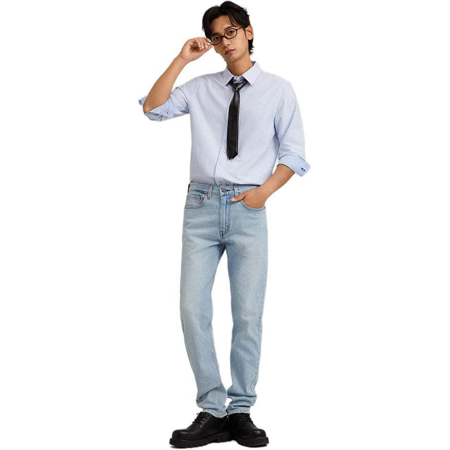 Levis Comfortable Casual Loose Solid Color Embroidered Long Sleeve Shirt Men Shirts Blue 0017V-0001