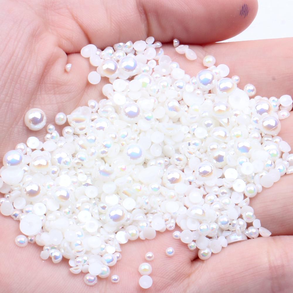 Resin Half Round Flatback Beads 2-6mm Mix Size Glue on Loose Rhinestones for Clothes Dresses DIY Crafts Scrapbook Decoration
