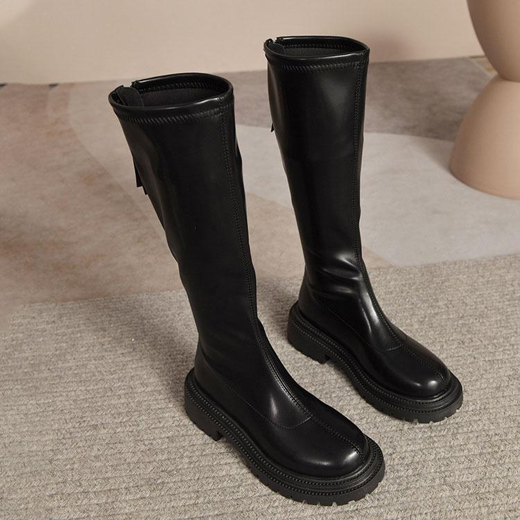 Long Boots Women's Boots High-top Knight Boots Autumn and Winter Round Head Rear Zipper Solid Color Boots