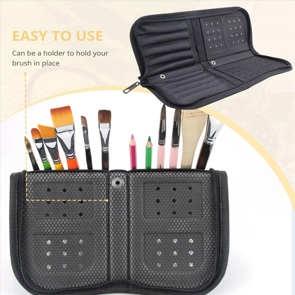 BHBL 38Cm Artist Paint Brush Holder Zippered Brush Case for Oil Acrylic Watercolor Brush Breathable Painting Kit