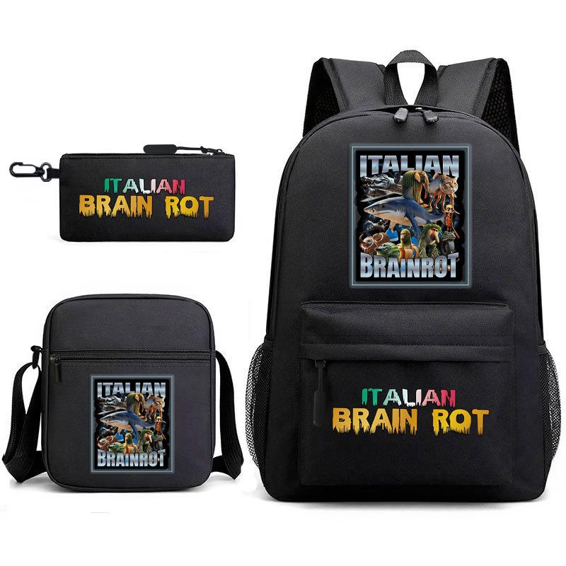 Abstract Foreign Shanhaijing Children's Schoolbag Tongtongsahur Cartoon Primary School Student Backpack Three-piece Set L
