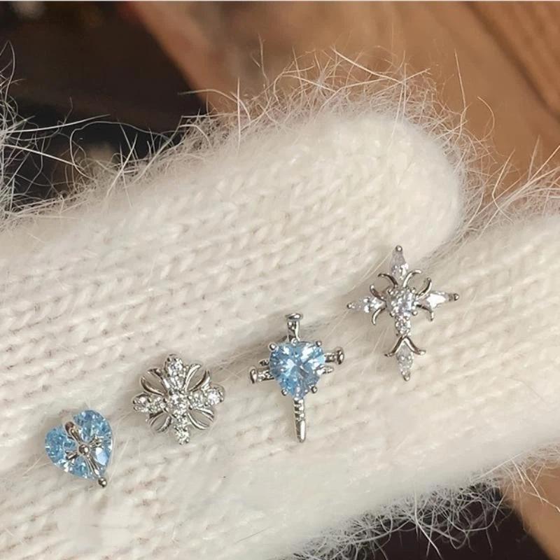 Sweet Bowknot Tassel Ear Bone Nail For Women Korean Bling Zircon Earrings Stainless Steel Accessories Jewelry