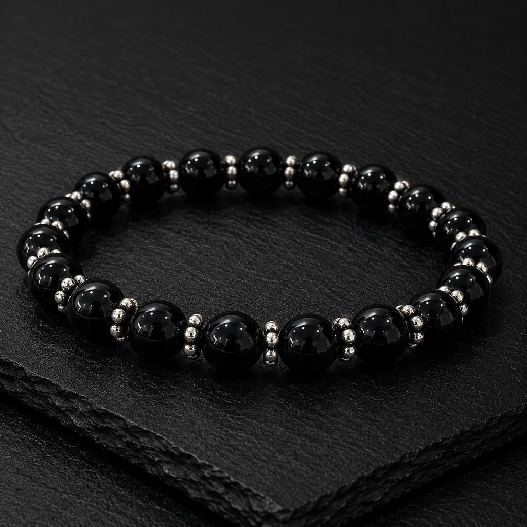 Black Tourmaline Beads Bracelet 7.5" 8mm Beads Chakra Bracelet Handmade Unisex Jewelry For Gift CSB-41