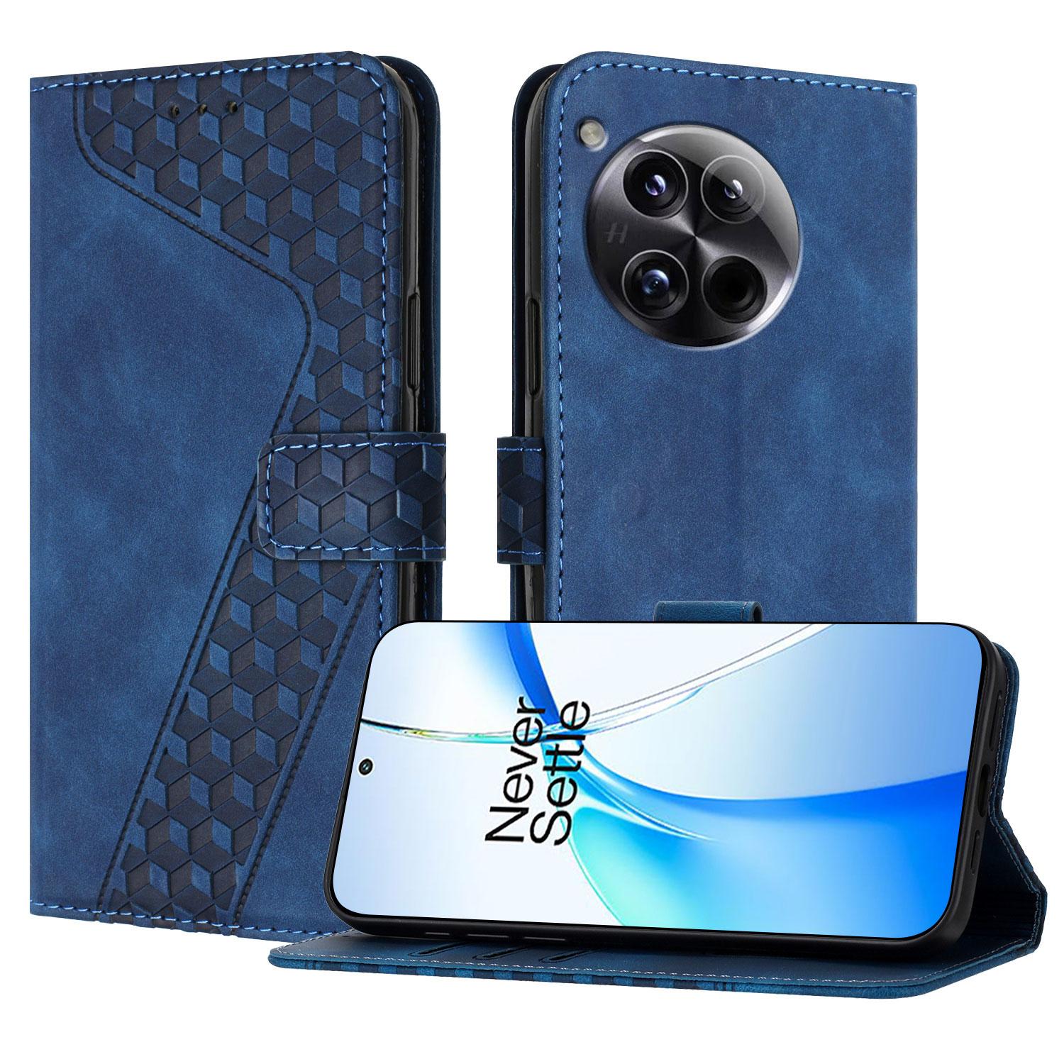 

Кожаный чехол для OnePlus 12 5G с 7-образным узором, кошелек-подставка, противоударный чехол для телефона Blue