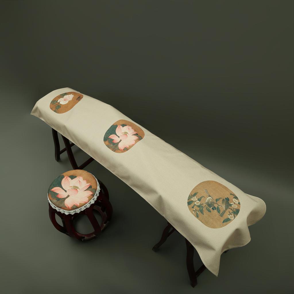 163-165cm Chinese Ancient Style Elegant Guzheng Cover Dust Cover Edge Classical Literary Piano Organ Keyboard Furniture Cover