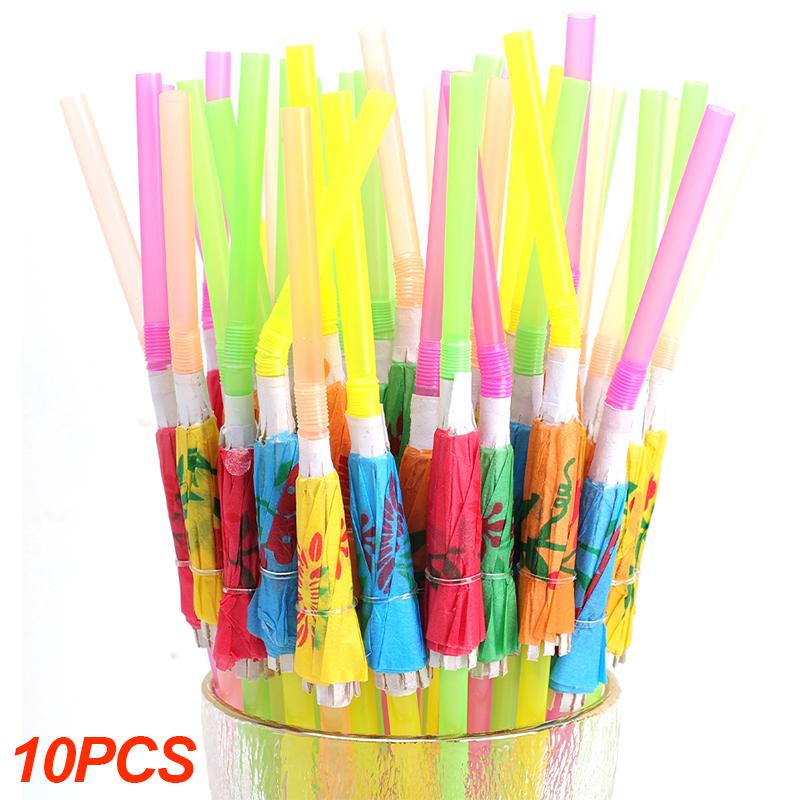 10-100pcs Tropical Umbrella Straws Mix Color Disposable Plastic Drinking Straw For Cocktail Juice Hawaii Beach Party Decoration