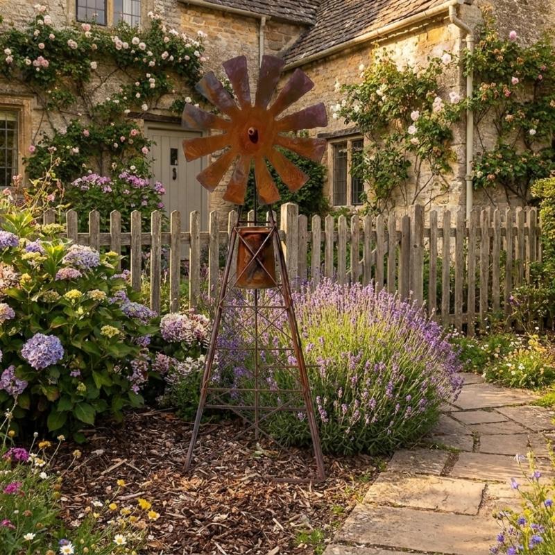 Artistic Metal Windmill Sculpture For Backyards Home And Garden Landscaping Decoration Antique Themed Lawn Ornament