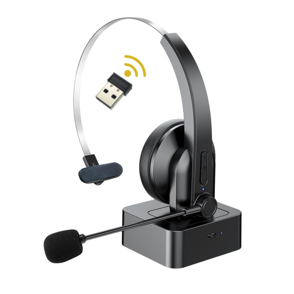 Dual Microphone Wireless Wired Call Center Headset with ENC Noise Reduction & One-Key Mute