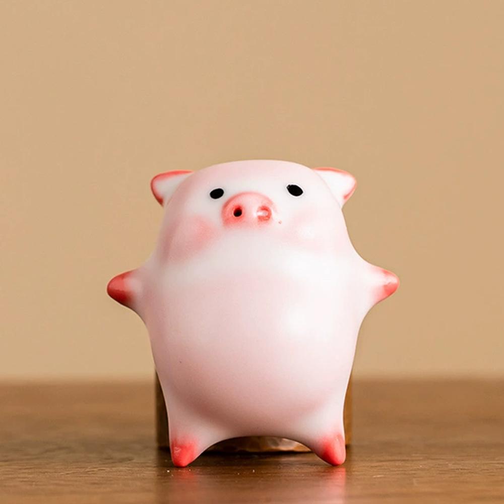 Ceramic Tea Pet Pig Statue Accessories Mini Animal Figurine Tabletop Ornament Sculpture for Tea House Gongfu Tea Decoration